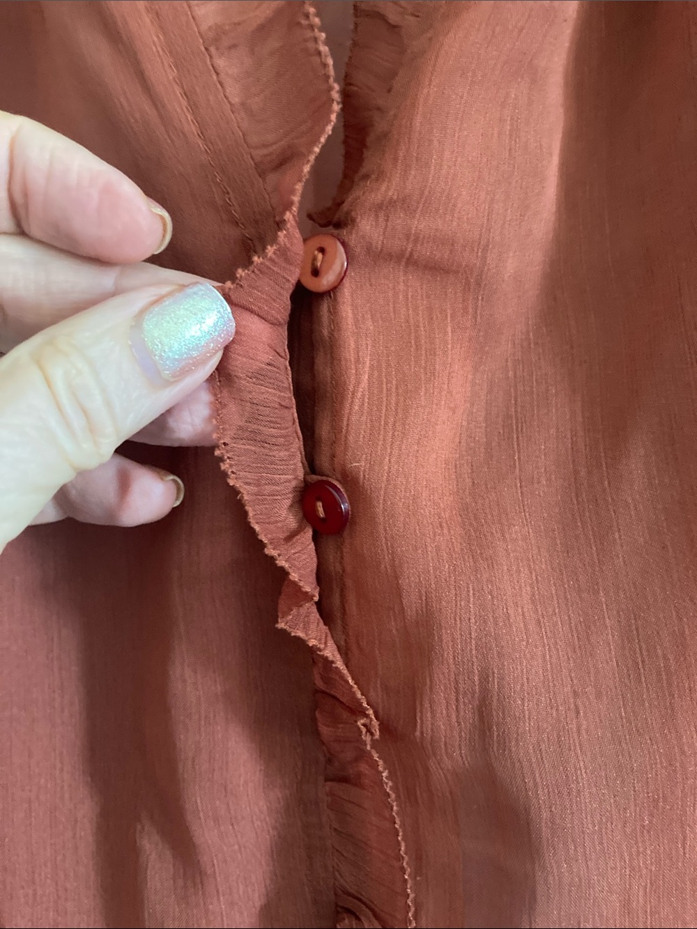 Rust Orange Ruffle V-Neck Blouse - Picture 2 of 8